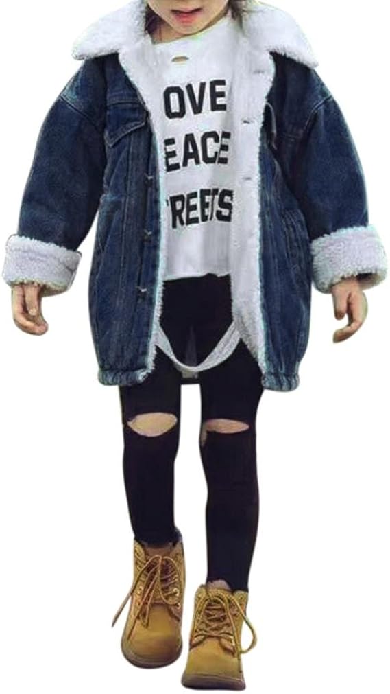 Kolylong Kid Boy Girl Warm Jeans Denim Coat Jackets Winter Cardigan Outwear for 3-9 Years