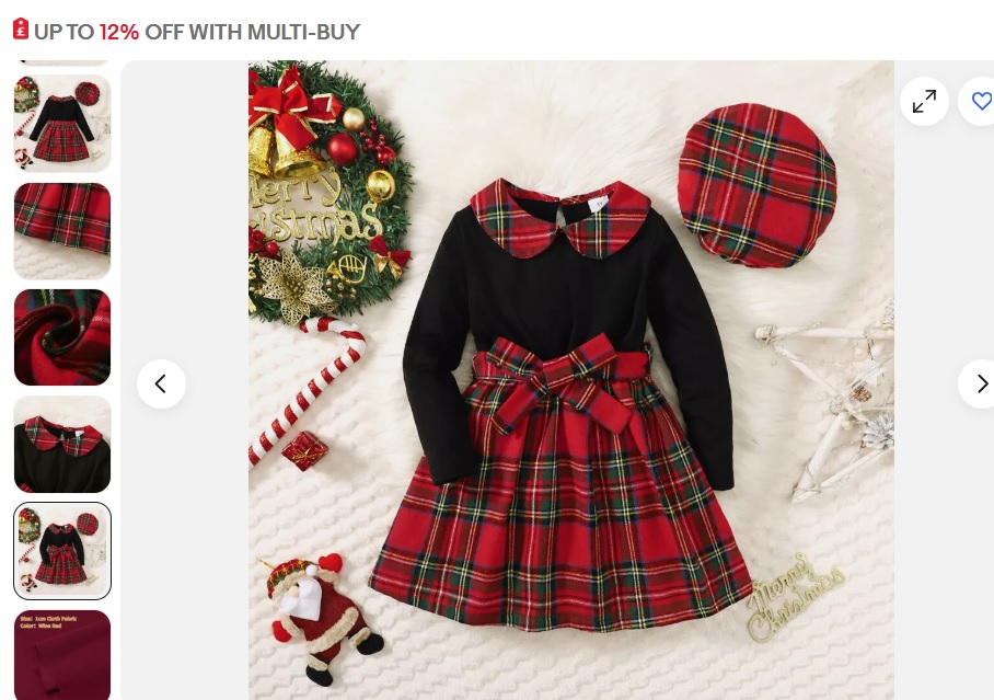 Kids Girls Christmas Tartan Plaid Princess Dress Long Sleeve Outfit Clothes Set